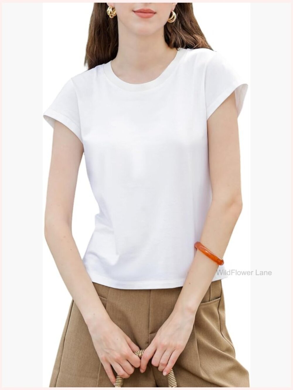 Silk Cotton Blend Round Neck Short Sleeve Ribbed T-Shirt Women Fitted Basic Tee